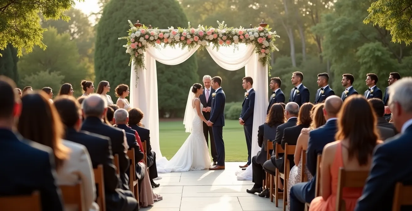 Side view showing optimal chuppah height for clear guest sightlines