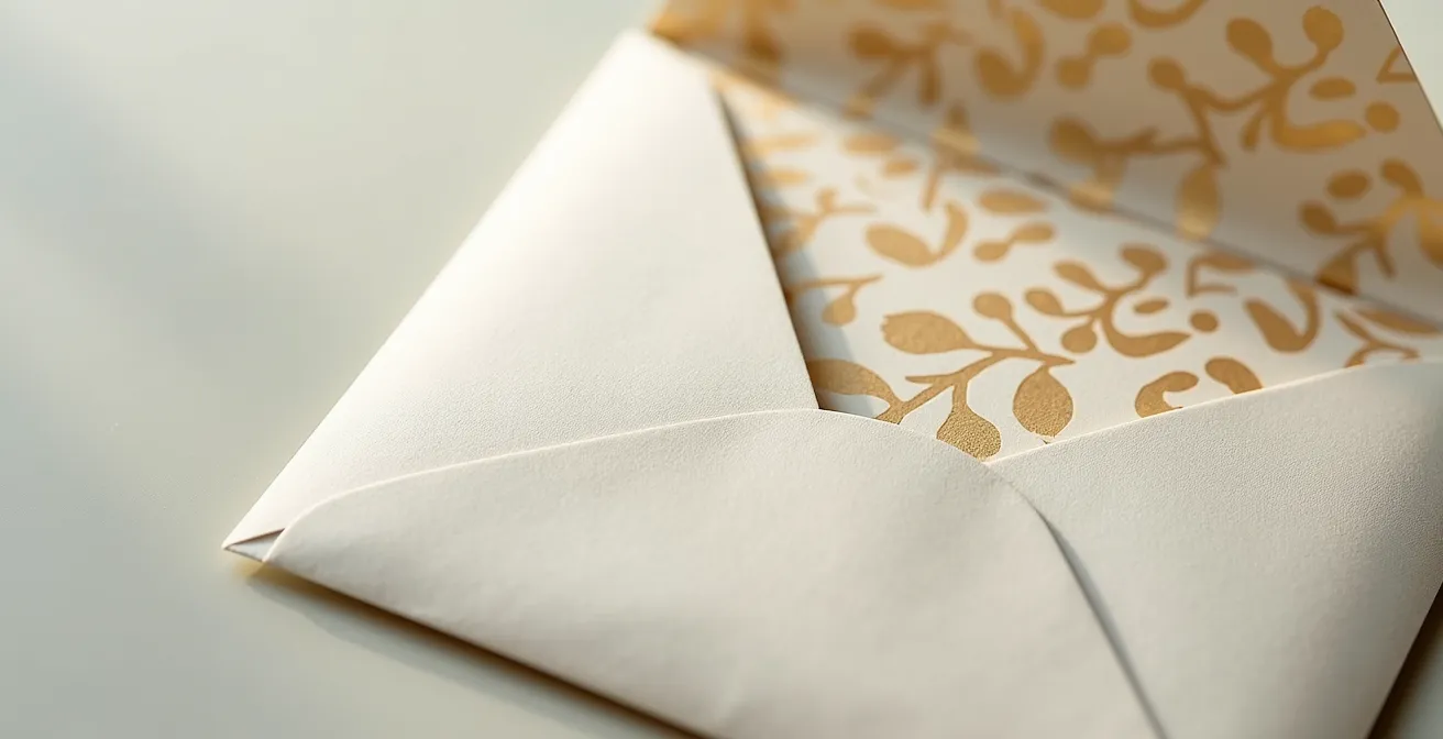 Close-up of wedding envelope liner with intricate pattern