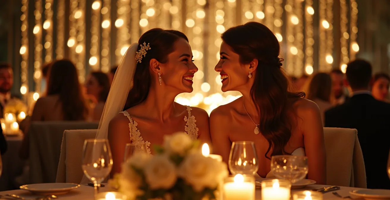 Intimate candlelit wedding reception with warm atmospheric lighting