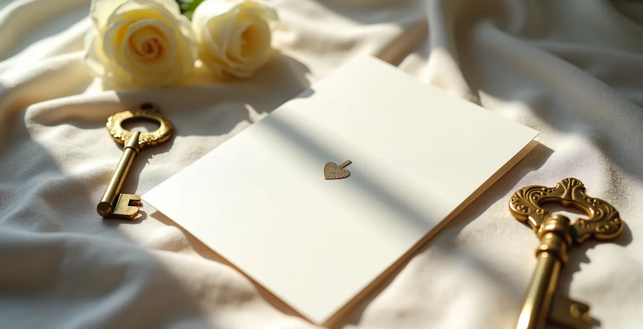 Elegant wedding invitation with selective gold foil highlighting only the couple's names