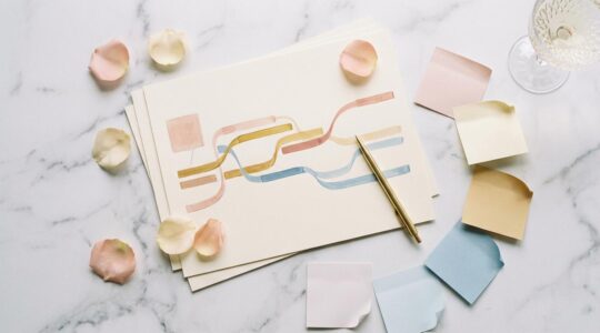 Wedding timeline planning board with colorful time blocks and scheduling elements