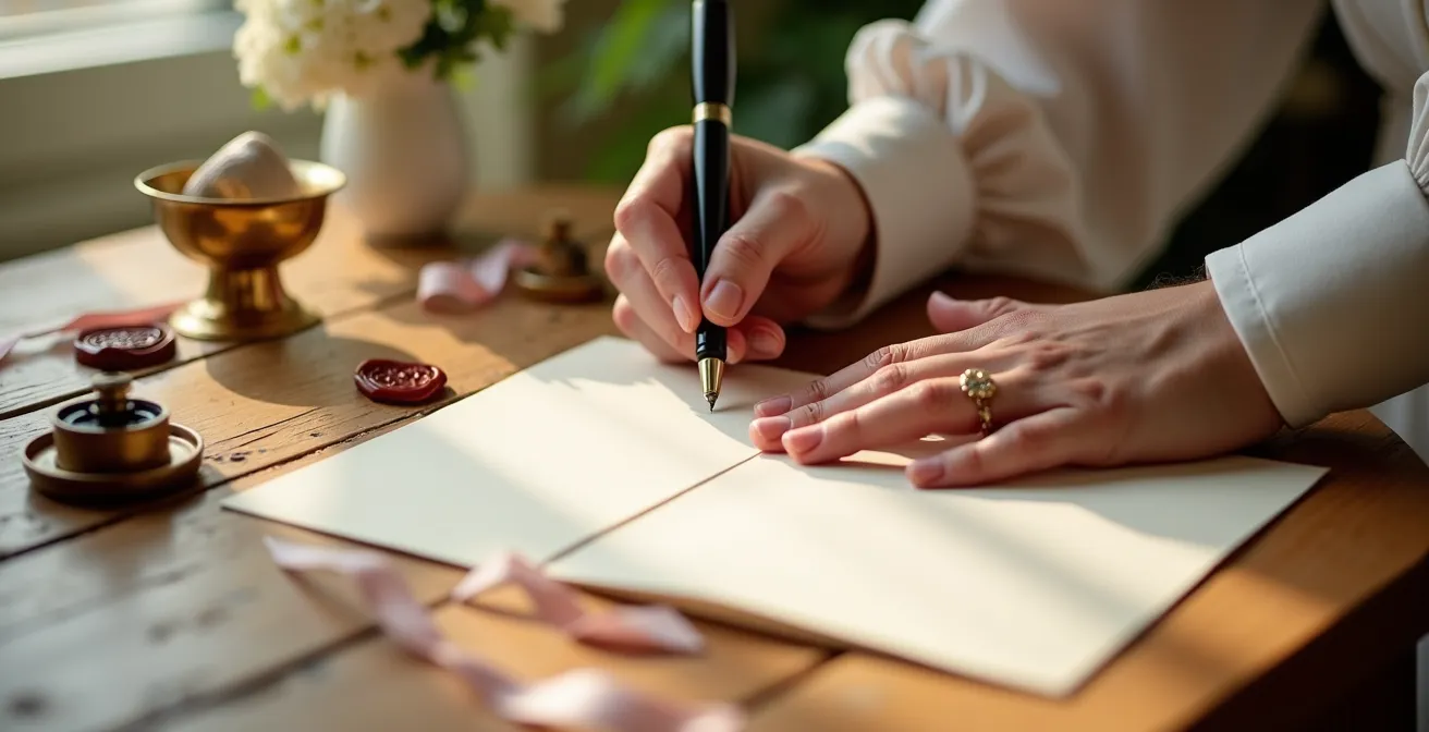 Elegant emergency calligraphy station with blank cards and writing tools