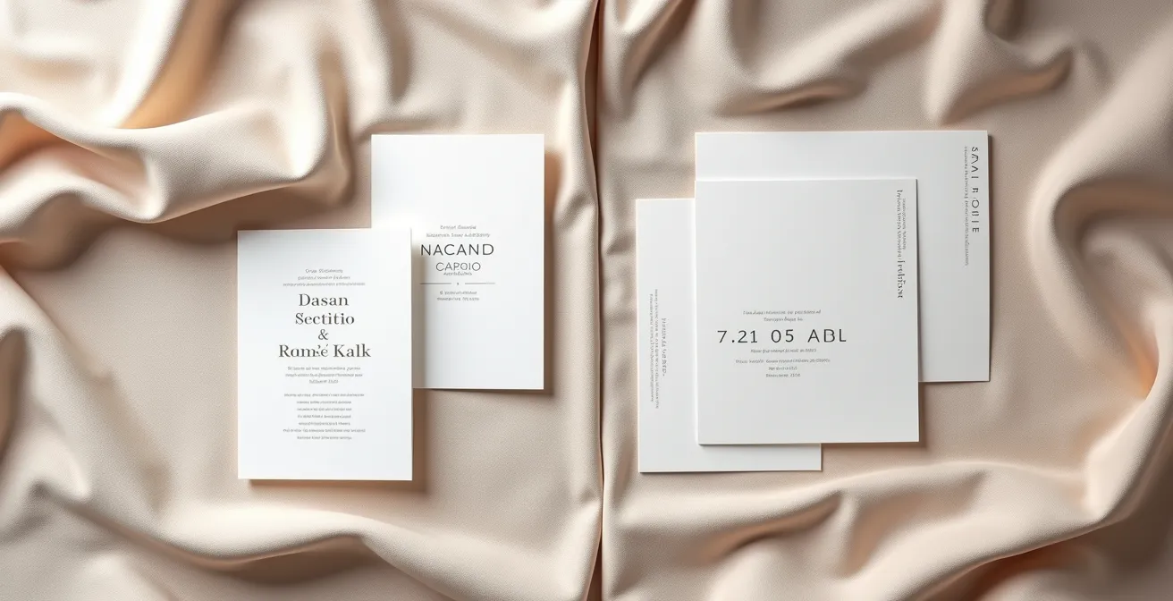 Elegant wedding stationery suite showing a simple save-the-date card and a more detailed formal invitation side by side